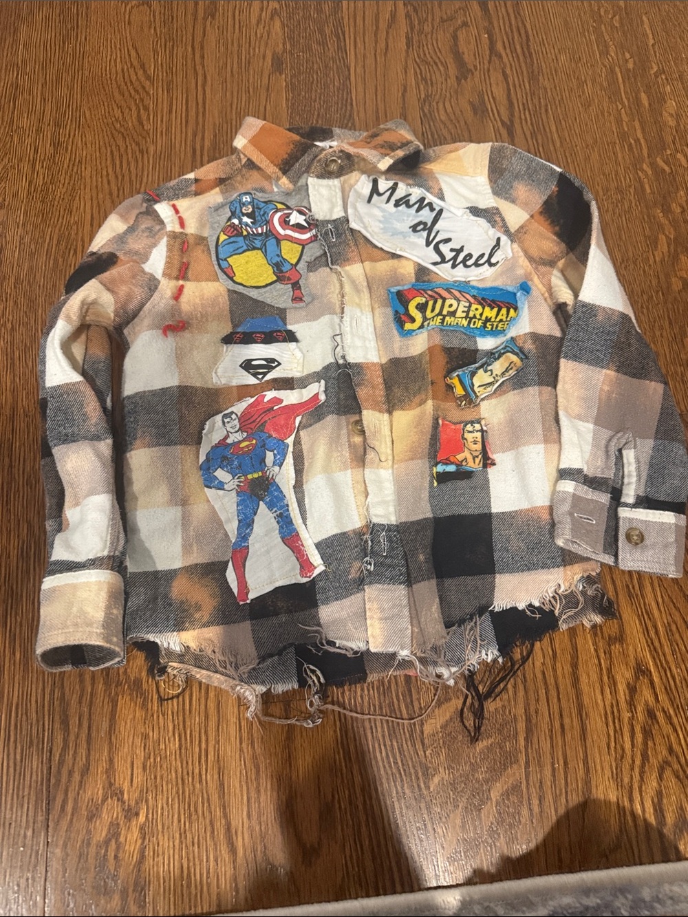 Superman Plaid Flannel Shirt- Brown/Black